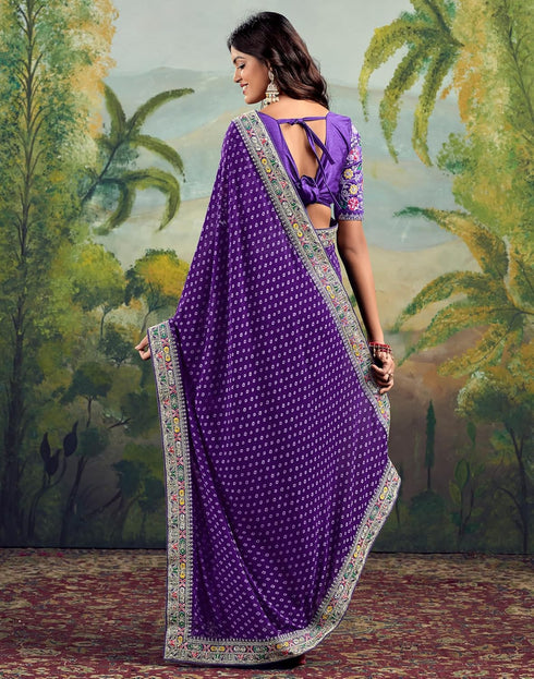 Vasthrlay Georgette Embroidery Unstitched Purple Saree