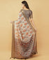 Vasthrlay Cream Rust Abstract Print Polyester Saree With Zari Border And Unstitched Blouse Piece