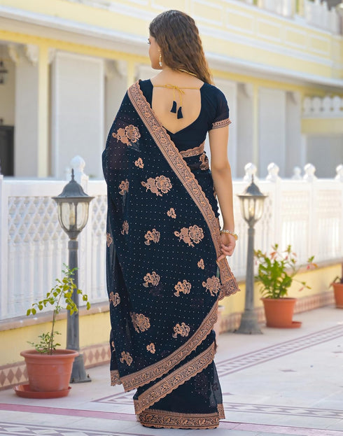 Vasthrlay Georgette Embroidery Unstitched Maroon Saree