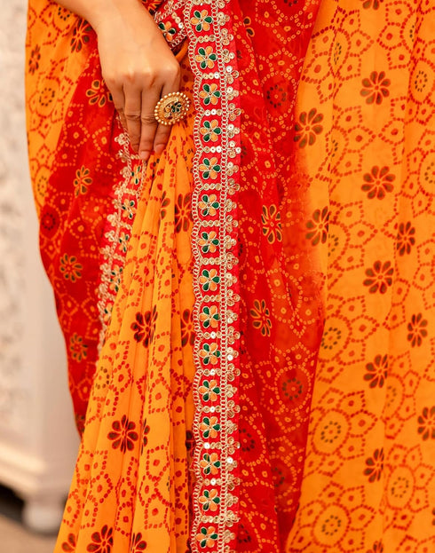 Vasthrlay Georgette Embroidery Unstitched Yellow Saree