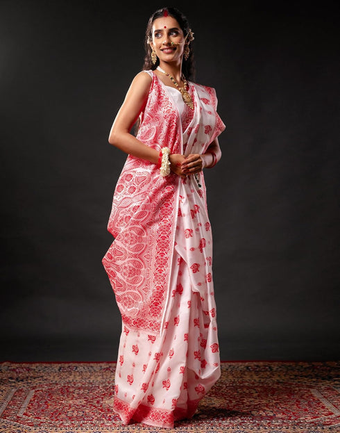 Vasthrlay Womens Banarasi Unstitched Off White Saree