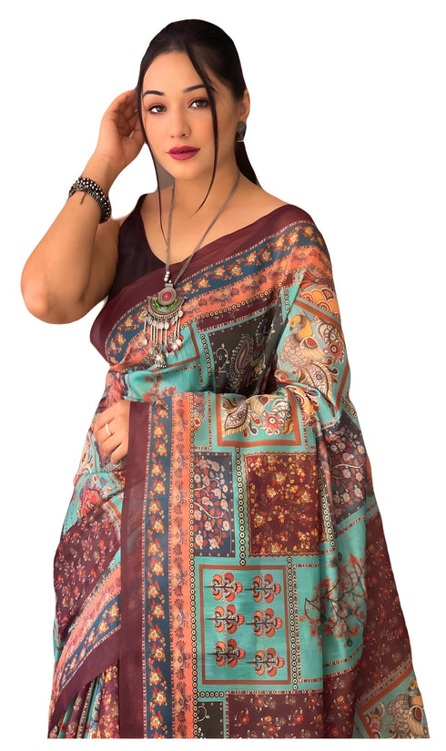 Vasthrlay White Printed Unstitched Saree