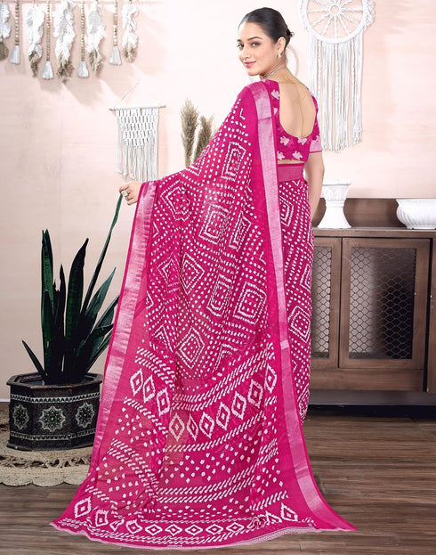 Vasthrlay Bandhani Printed Unstitched Yellow Saree