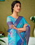 Vasthrlay Womens Cotton Printed Blue Saree With Unstitched Blouse Piece