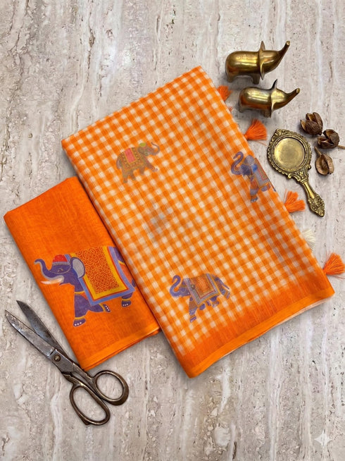 Vasthrlay Checked Tassel Blouse Orange