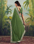 Vasthrlay Georgette Embroidery Green Saree With Unstitched Blouse Piece