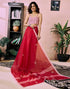 Vasthrlay Chanderi Printed Red And Pink Saree With Unstitched Blouse Piece