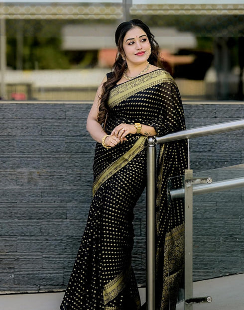 Vasthrlay Banarasi Jacquard Unstitched Dark Green Saree