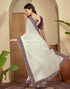 Vasthrlay Embroidery Chiffon Off White Saree With Unstitched Blouse Piece