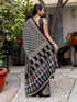 Vasthrlay Womens Printed Black Saree With Unstitched Blouse Piece