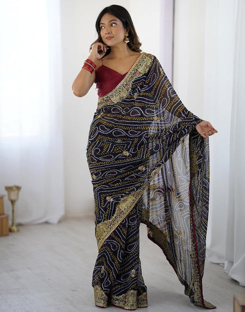 Vasthrlay Georgette Printed Unstitched Red Saree