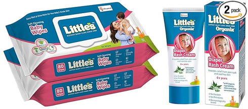 Little's Soft Cleansing Baby Wipes Lid, Wipes & Little's Organix Diaper Rash Cream