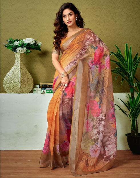Vasthrlay Chanderi Printed Unstitched Blue Saree