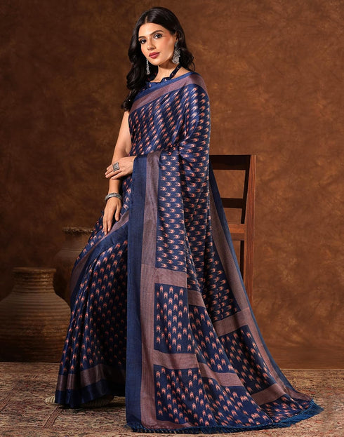 Vasthrlay Womens Printed Unstitched Brown Saree