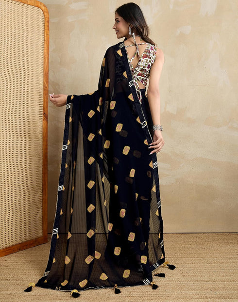 Vasthrlay Georgette Bandhani Unstitched Green Saree