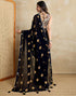Vasthrlay Georgette Bandhani Black And Yellow Saree With Unstitched Blouse Piece