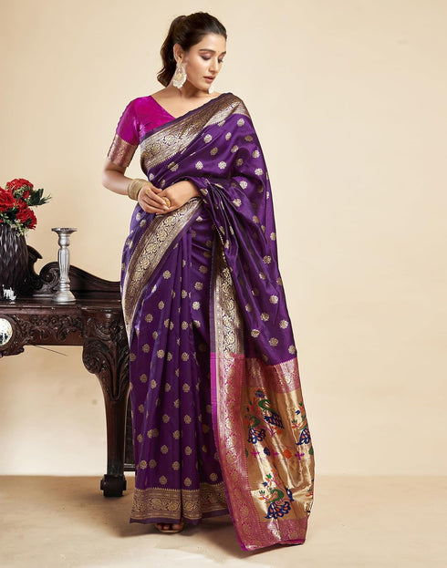 Vasthrlay Jacquard Paithani Unstitched Teal Saree