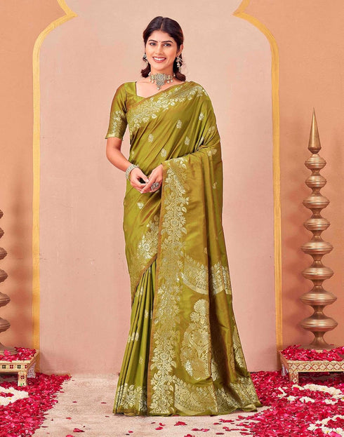 Vasthrlay Kanjivaram Jacquard Unstitched Mustard Saree