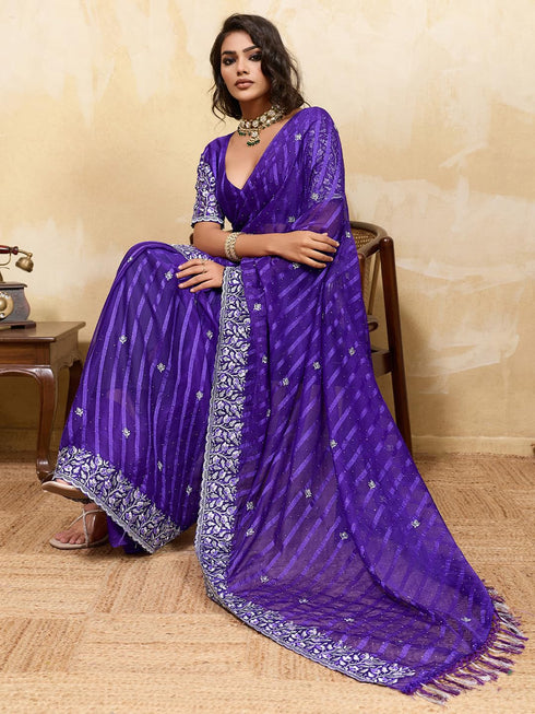 Vasthrlay Chiffon Striped Unstitched Sum Ethnic Wear