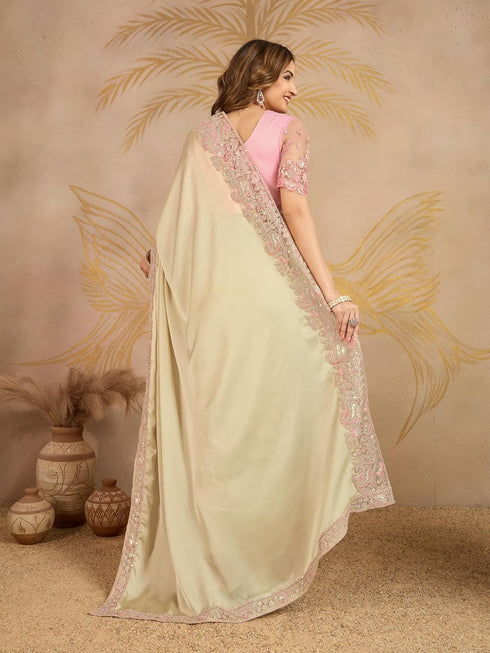 Vasthrlay Embroidery Unstitched Beige Ethnic Wear