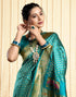 Vasthrlay Jacquard Paithani Unstitched Teal Saree