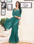 Vasthrlay Printed Striped Unstitched Peach Saree