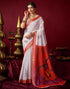 Vasthrlay Womens Printed White Saree With Unstitched Blouse Piece