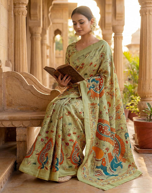 Vasthrlay Womens Printed Unstitched Navy Blue Saree