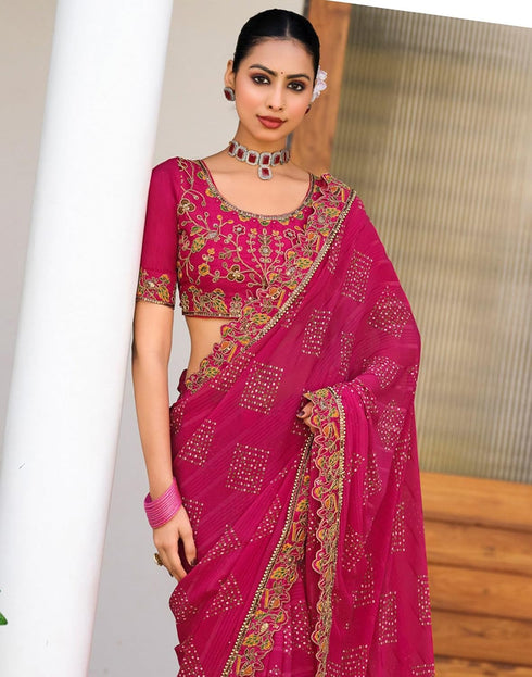 Vasthrlay Georgette Embroidery Unstitched Red Saree
