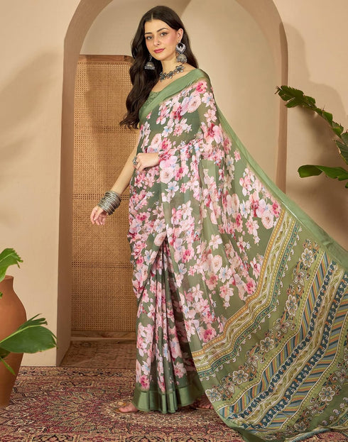 Vasthrlay Womens Printed Unstitched White Saree