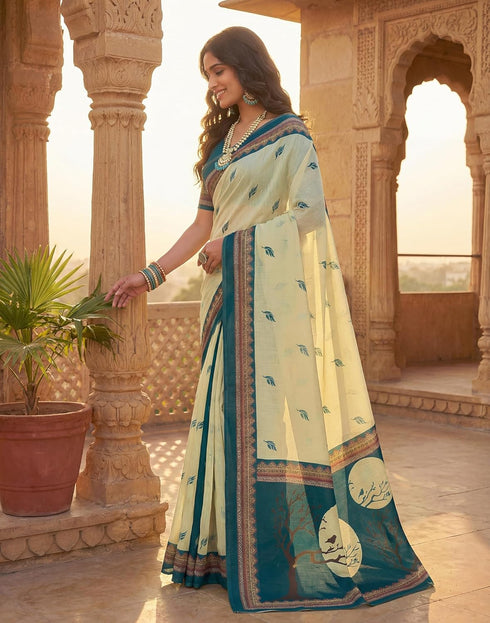 Vasthrlay Womens Printed Unstitched Olive Green Saree