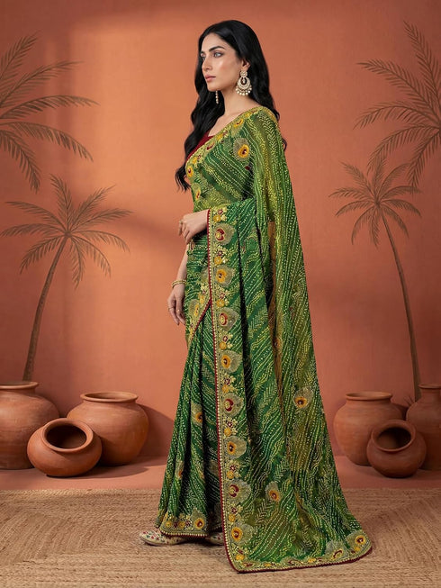 Vasthrlay Georgette Embroidery Unstitched Red Saree