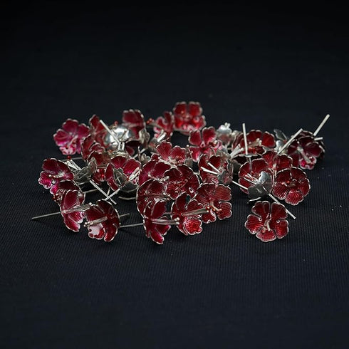 Pure silver Enamel red flowers 5g (Pack of 4)