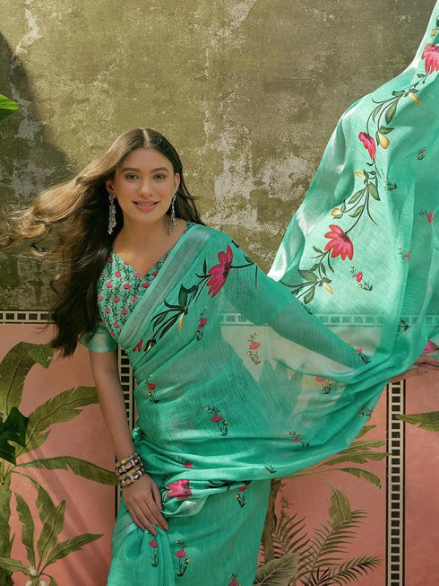 Vasthrlay Womens Printed Unstitched White Saree