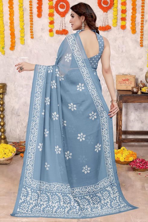 Vasthrlay Fashion Chiffon Printed Parrot Ethnic Wear