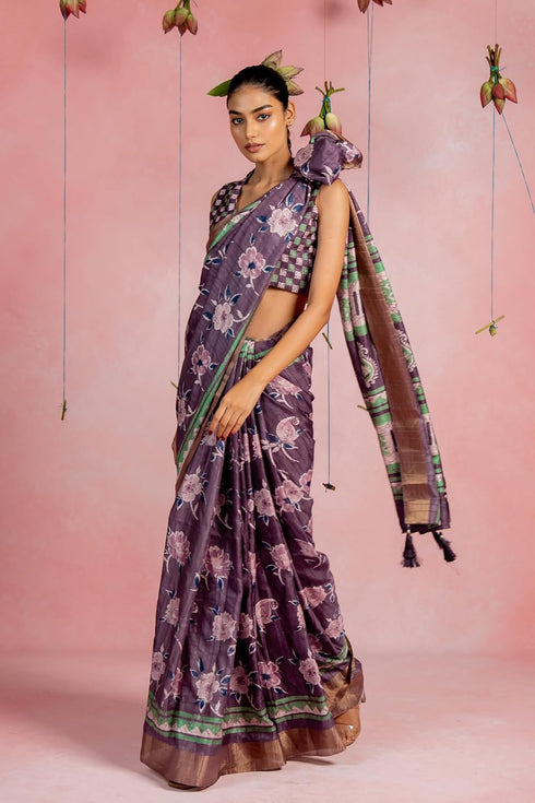 Vasthrlay Fashion Paisley Printed Grey Ethnic Wear