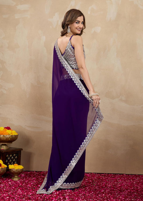 Vasthrlay Georgette Embroidery Unstitched Purple Ethnic Wear