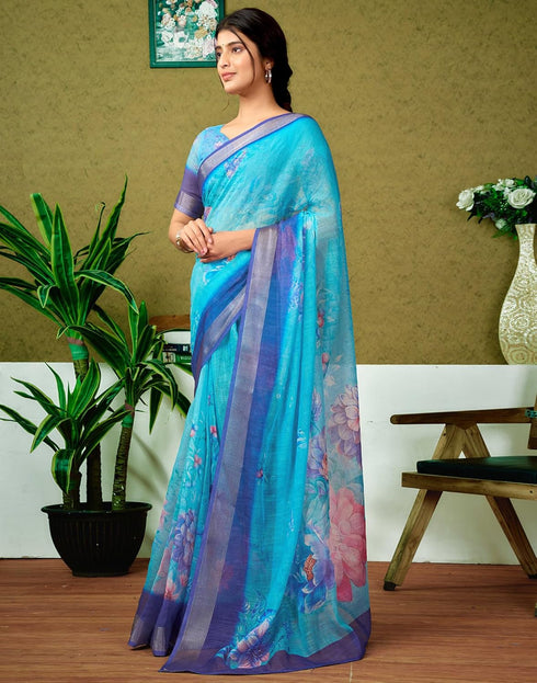 Vasthrlay Womens Cotton Printed Brown Saree