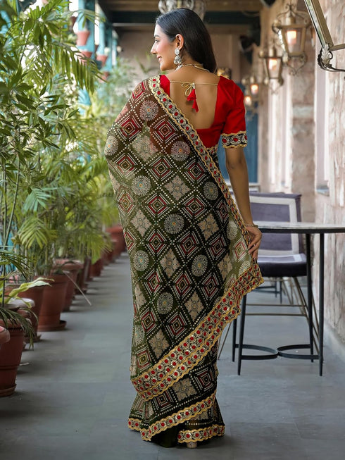 Vasthrlay Georgette Bandhani Dark Saree