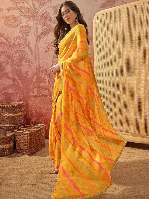 Vasthrlay Chiffon Bandhani Unstitched Purple Saree