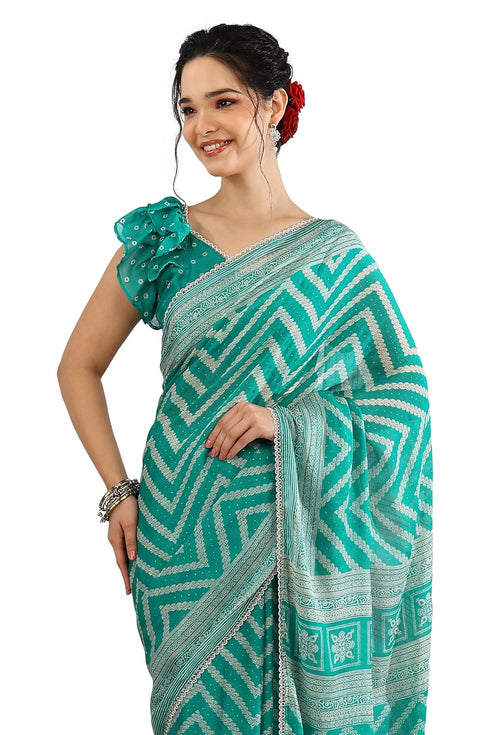 Vasthrlay Fashion Georgette Leheriya Turquoise Ethnic Wear