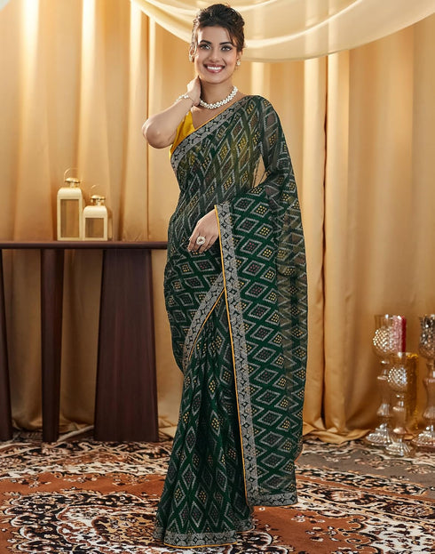 Vasthrlay Georgette Bandhani Unstitched Red Saree