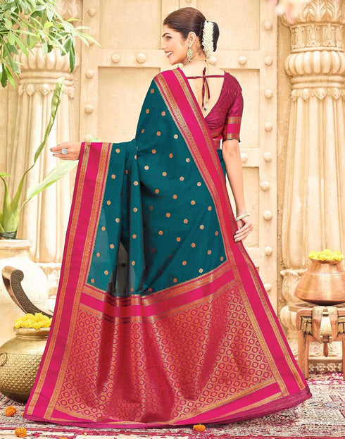 Vasthrlay Womens Paithani Unstitched Blue Saree