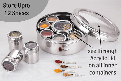 STEEPLE 12 In 1 Stainless Steel Masala Box | Spice Box For Kitchen
