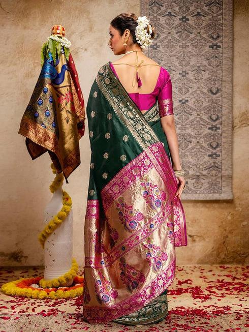 Vasthrlay Weaving Paithani Unstitched Maroon Saree