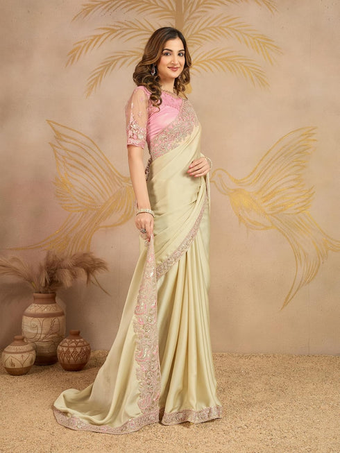 Vasthrlay Embroidery Unstitched Beige Ethnic Wear
