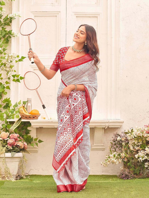 Vasthrlay Womens Printed Unstitched Light Green Saree