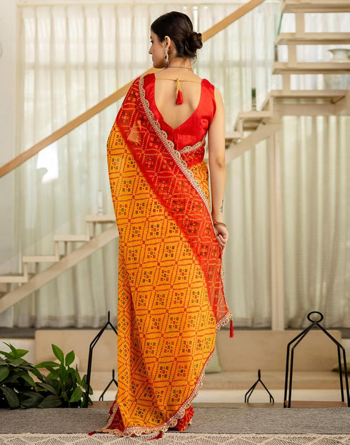 Vasthrlay Georgette Embroidery Unstitched Yellow Saree