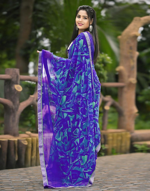 Vasthrlay Chiffon Printed Unstitched Pink Saree