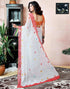 Vasthrlay Womens Printed White Saree With Orange Unstitched Blouse Piece
